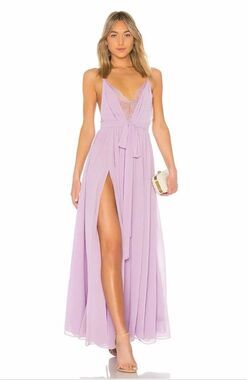 Michael Costello x REVOLVE Justin Lavender Lace Slit Gown NWT L